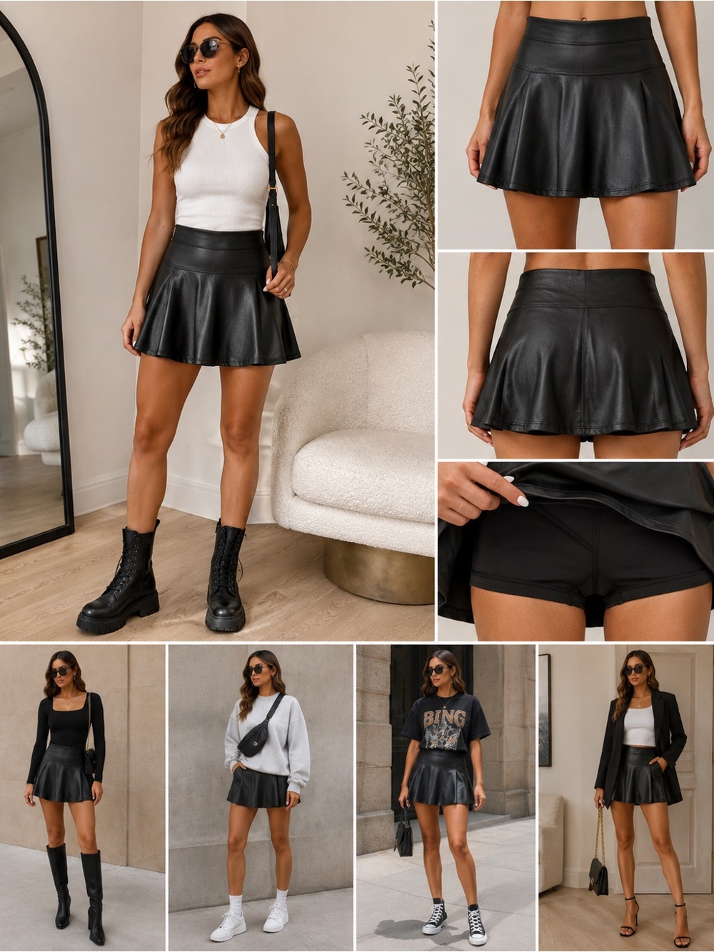OFFLINE by Aerie Real Luxe Black Faux Leather Mini Skort Size S